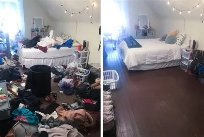 Bedroom Reset before and after cleaning transformation